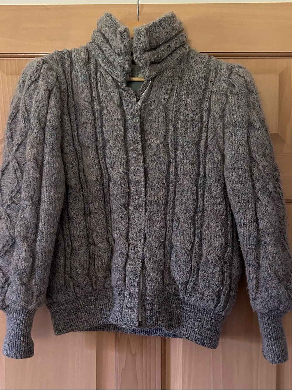 JCPenney 1980s Gray Cable Knit Full-Zip Cardigan Sweater Jacket – Size M (9/11)